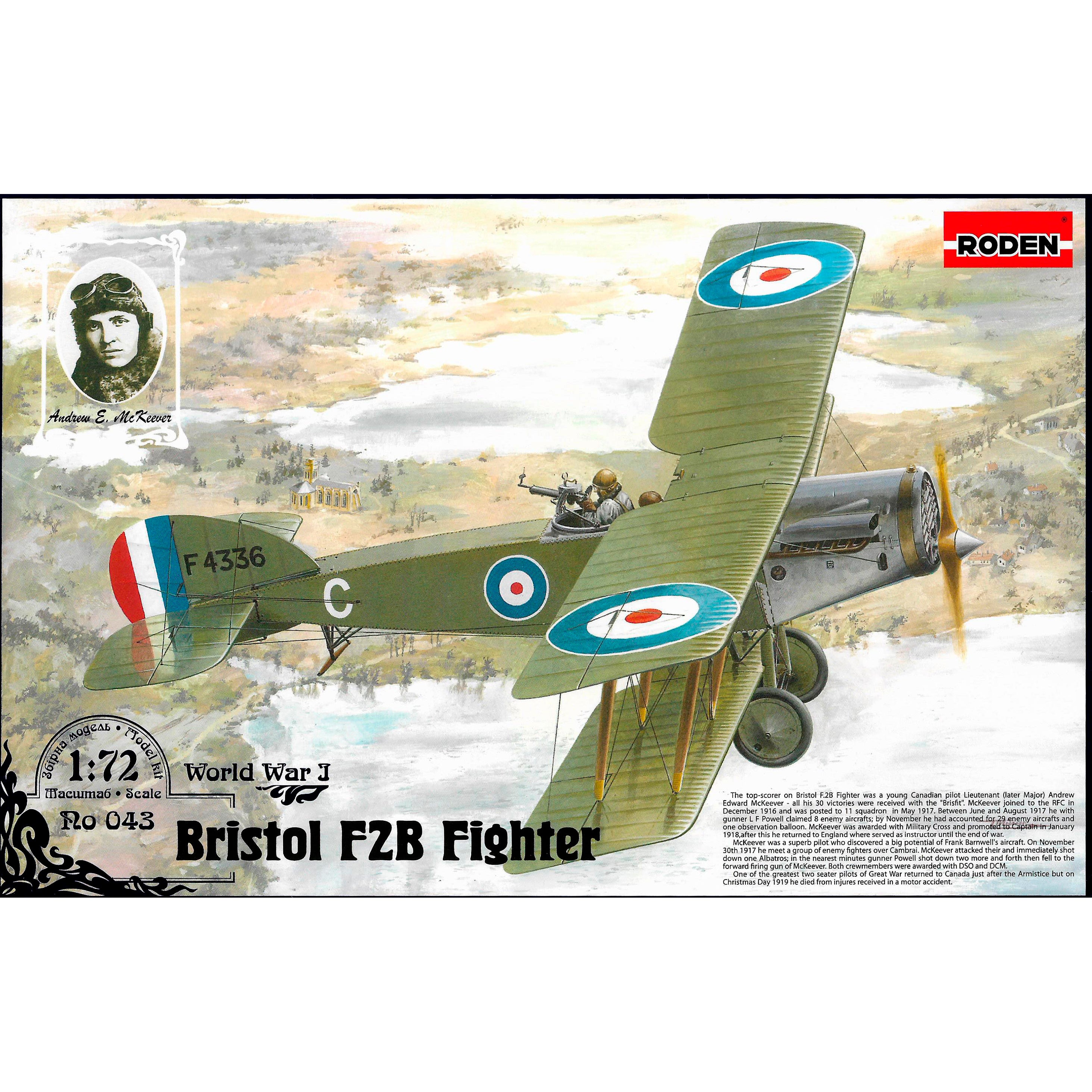 Roden 43 Bristol F.2B WWI BiPlane 1/72 Scale Model Kit