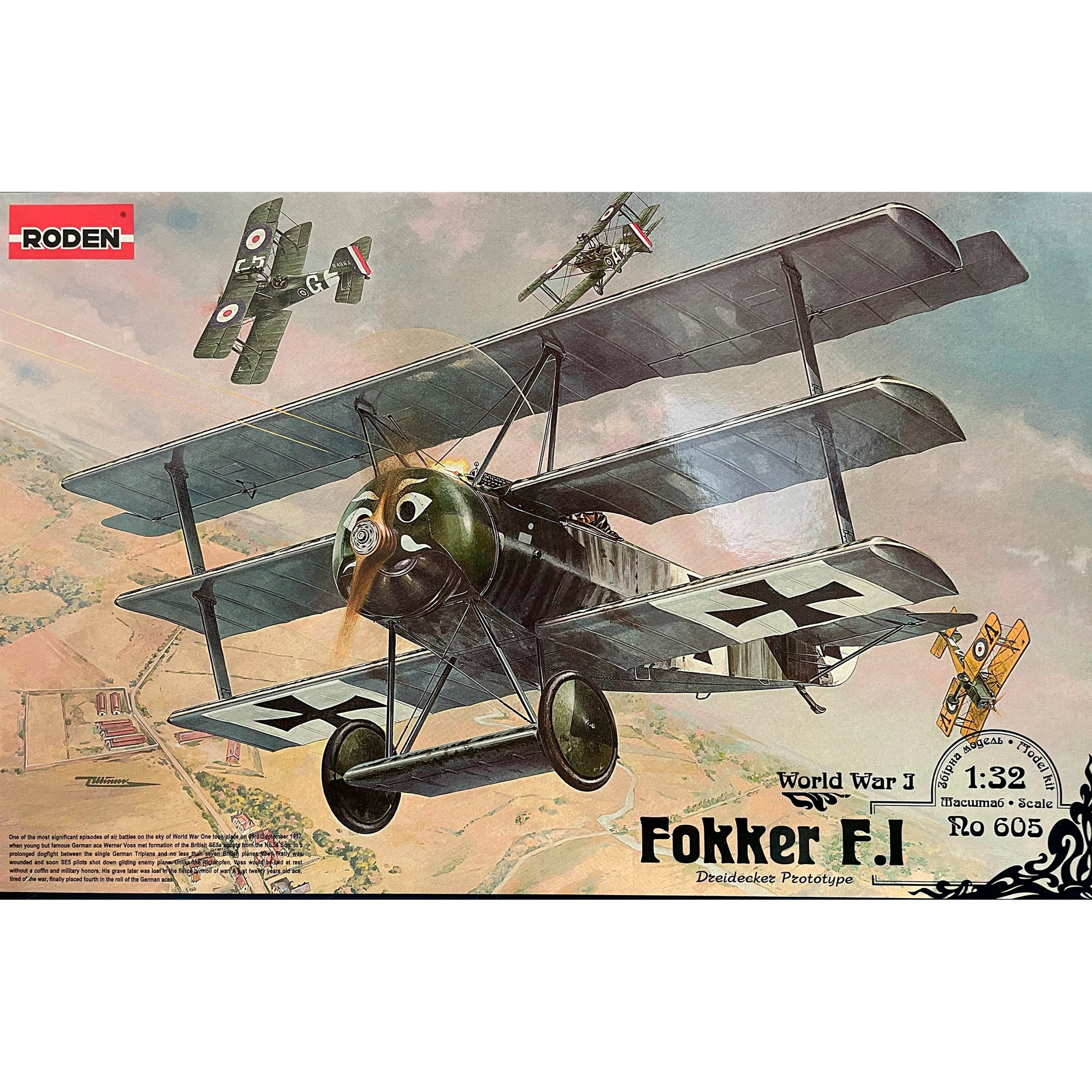 Roden 605 Fokker F.I WWI TriPlane 1/32 Scale Model Kit