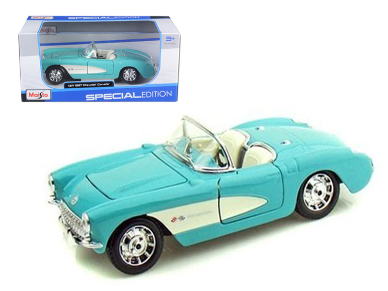 Maisto 31275 1957 Chevrolet Corvette Turquoise & White 1/24 Scale Die-Cast Model