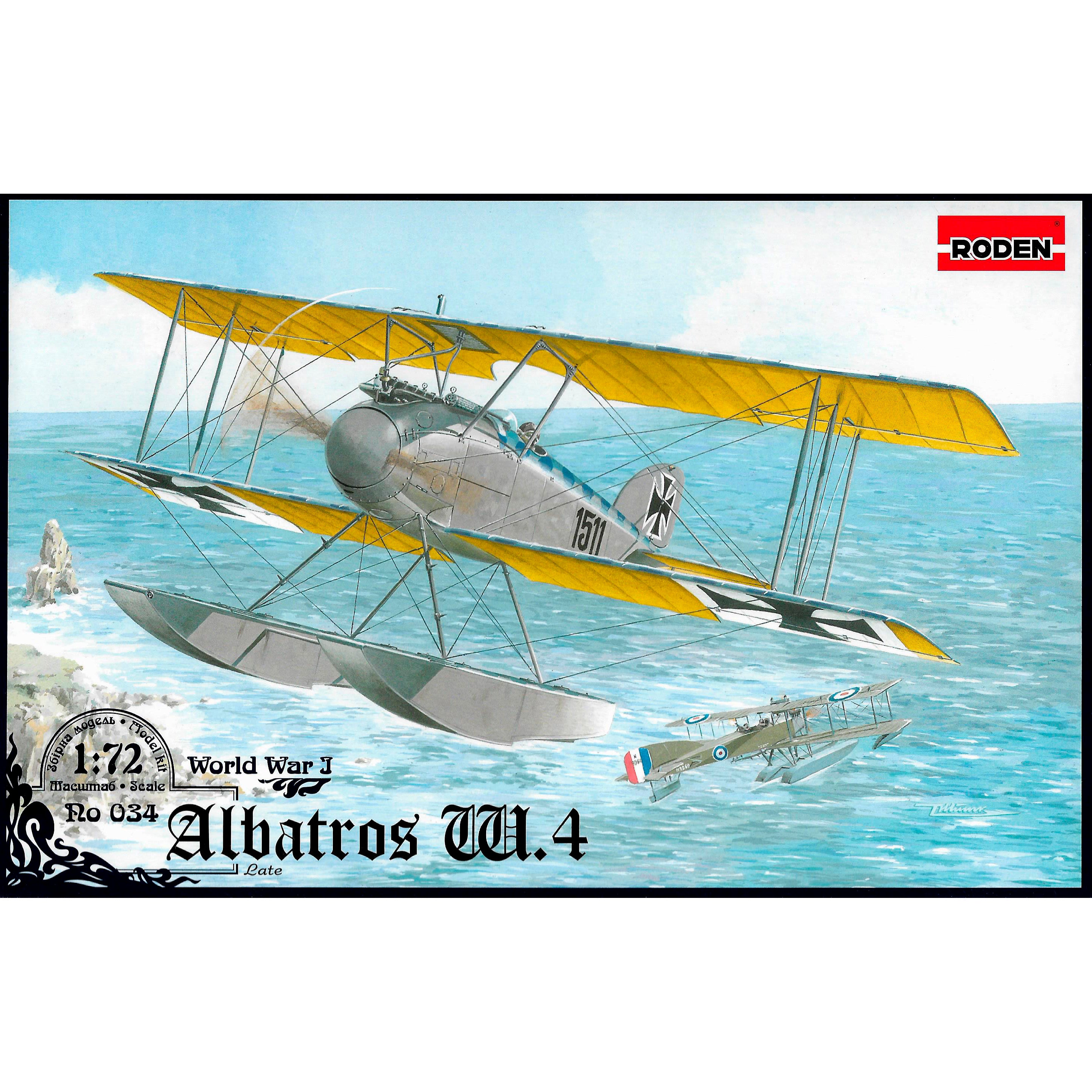 Roden 34 Albatros W.4 Late WWI BiPlane w/Floats 1/72 Scale Model Kit