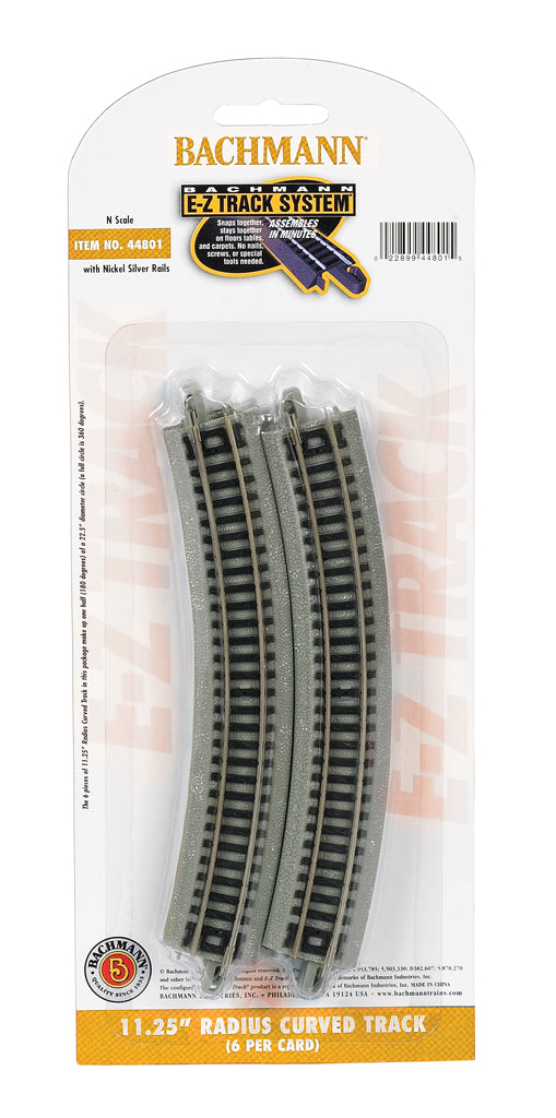 Bachmann 44801 N Scale 11.25" Radius Curved Nickle Silver Track 6 Pieces