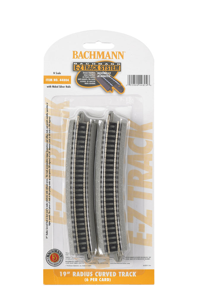 Bachmann 44804 N Scale 19" Radius Curved Nickle Silver Track 6 Pieces