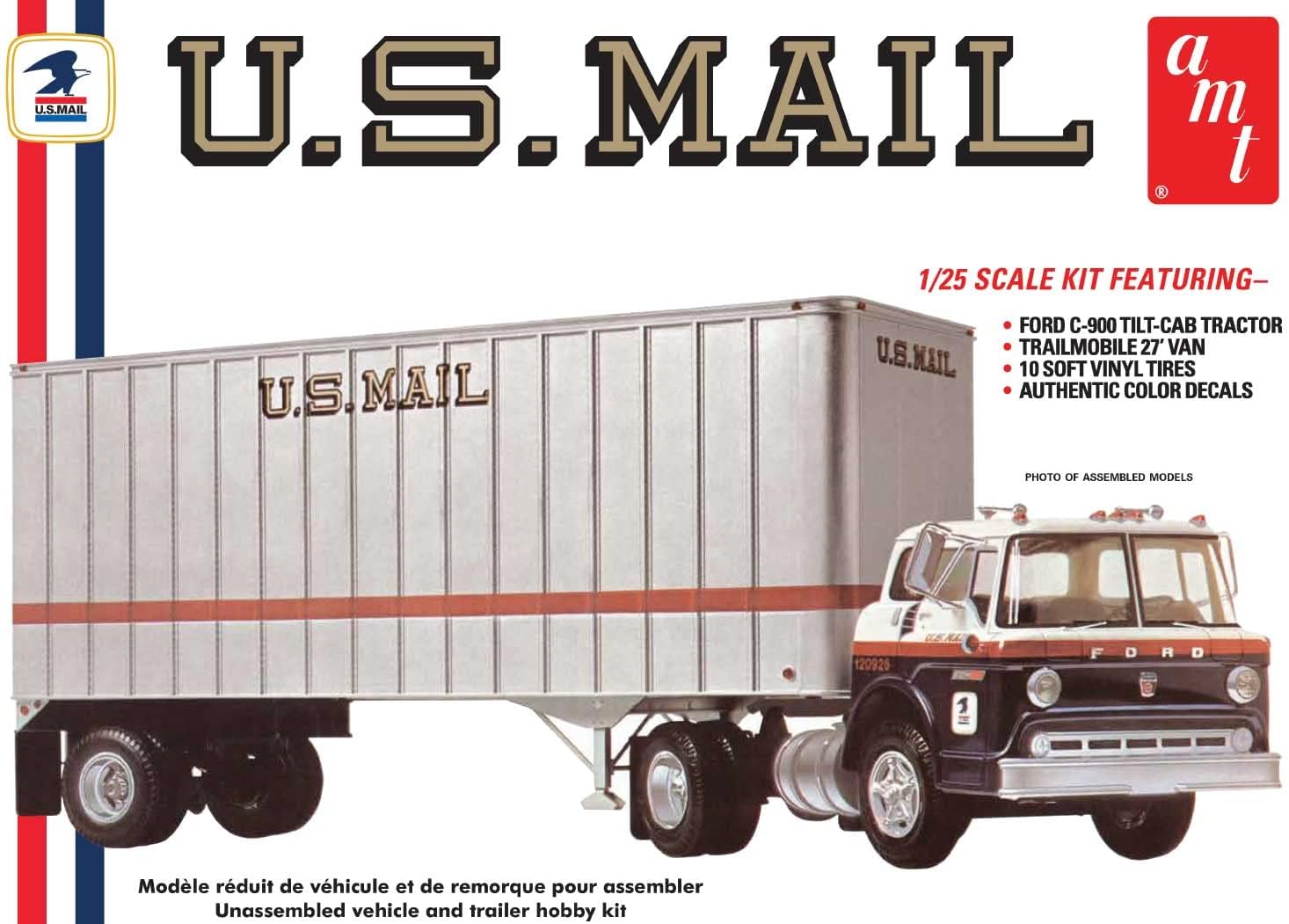 AMT 1326 Ford C-900 US Mail Truck w/ USPS Trailer 1/25 Scale Model Kit