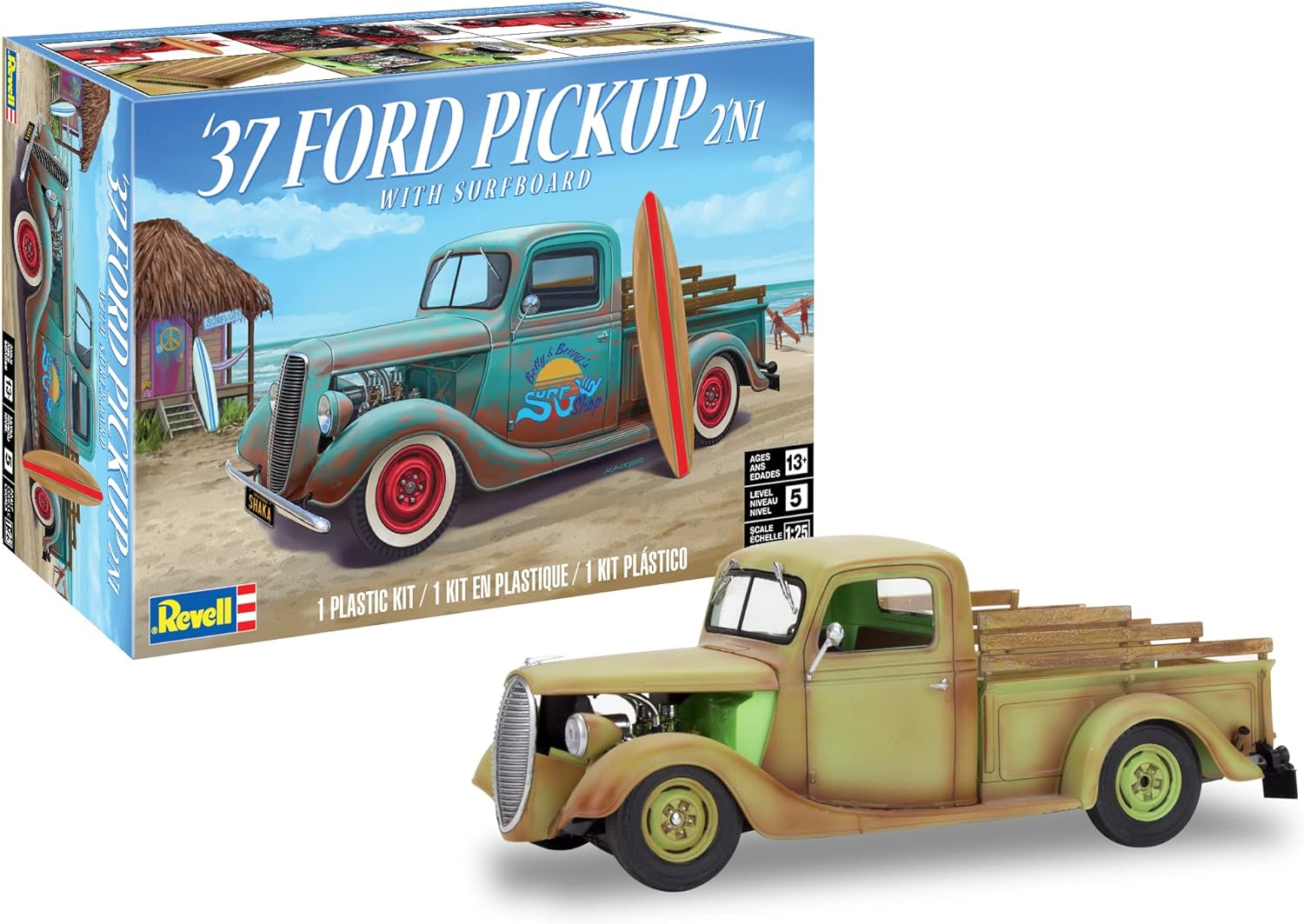 Revell 85-4516 1937 Ford Pickup Street Rod w/Surfboard 2’N1 1/25 Scale Model Kit