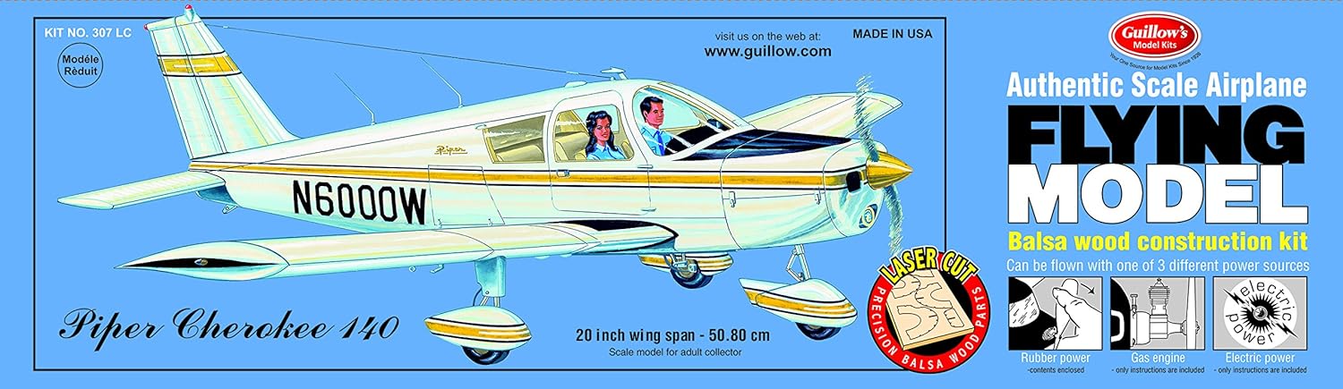 Guillow’s 307 LC Piper Cherokee 140 1/20 Scale Balsa Wood Model Kit