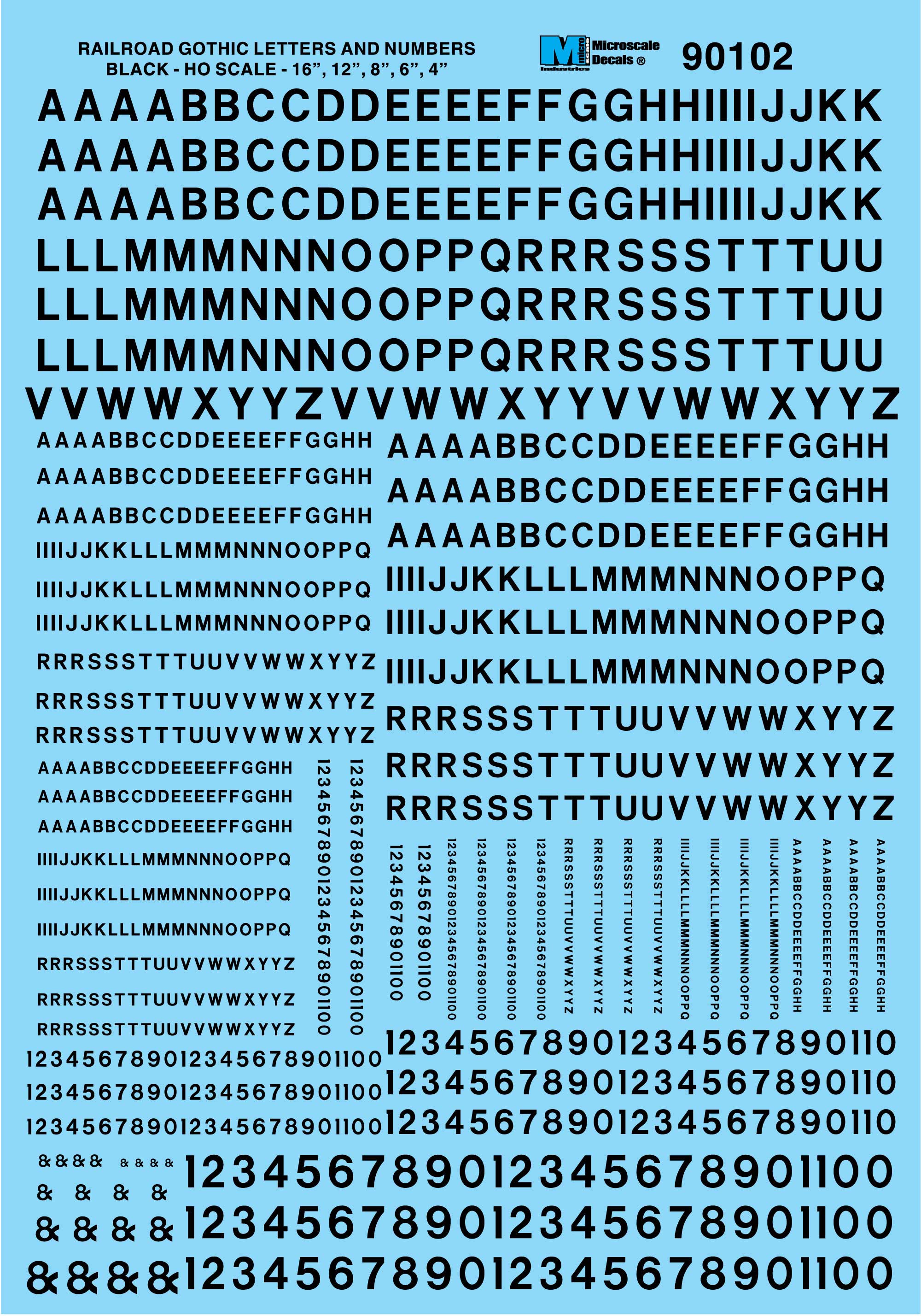Microscale 90102 HO Scale Railroad Gothic Black Alphabets Decal Sheet