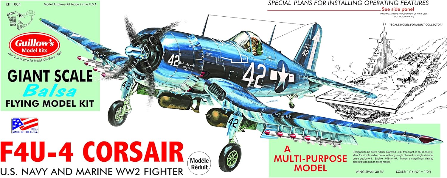 Guillow’s 1004 Vought F4U-4 Corsair 1/16 Scale Balsa Wood Model Kit