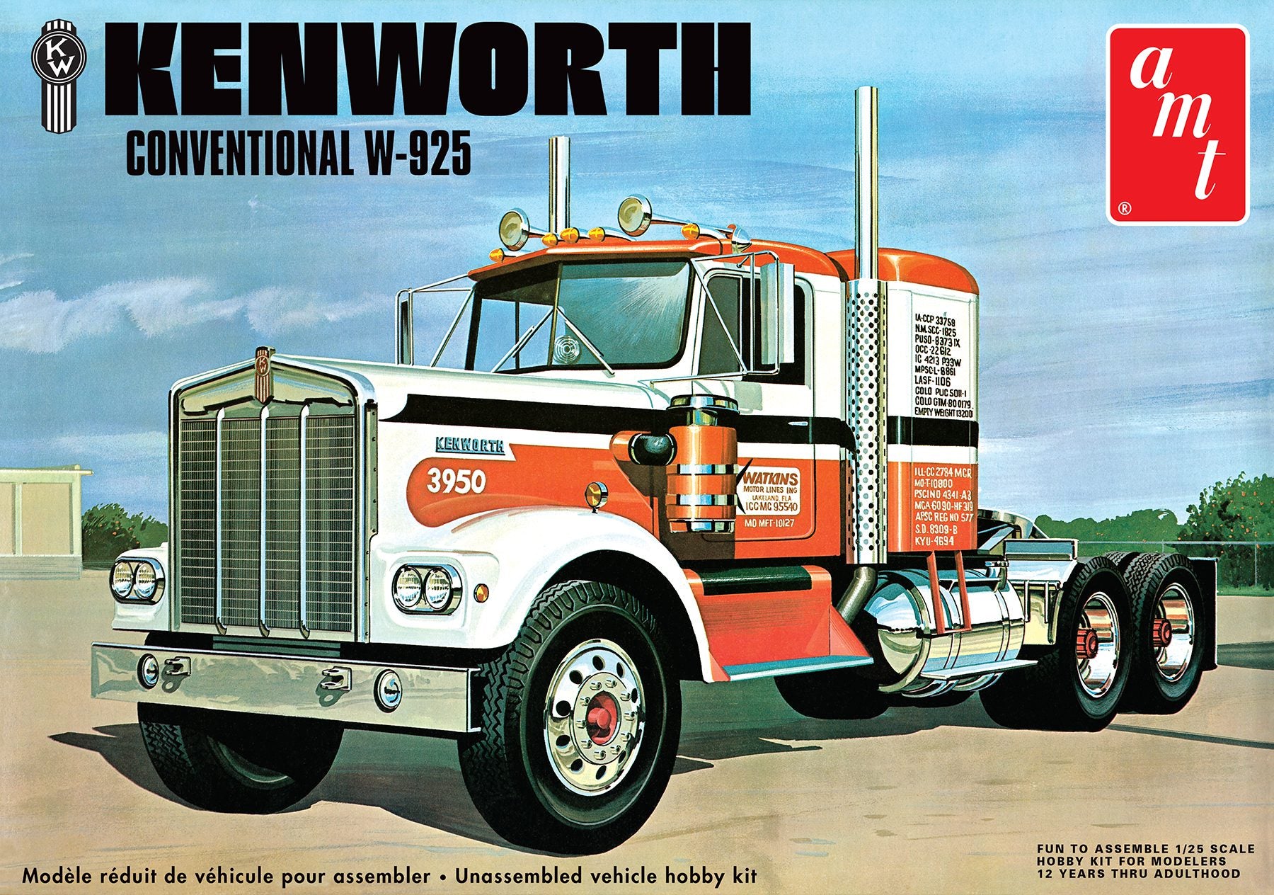 AMT 1021 Kenworth Conventional W925 Semi Tractor 1/25 Scale Model Kit