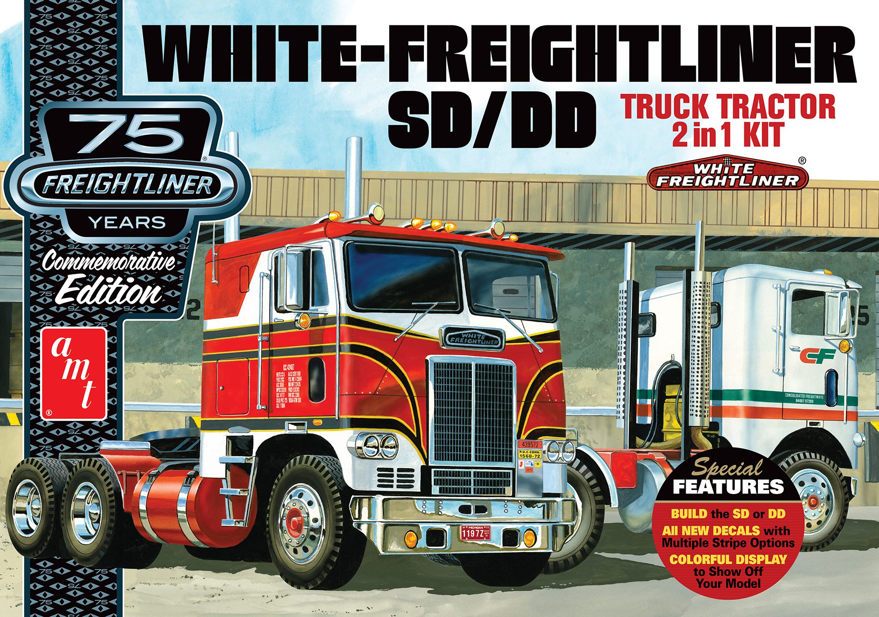 AMT 1035 White Freightliner 2-IN-1 SD/DD Cabover Tractor 75th Anniversary 1/25 Scale Model Kit