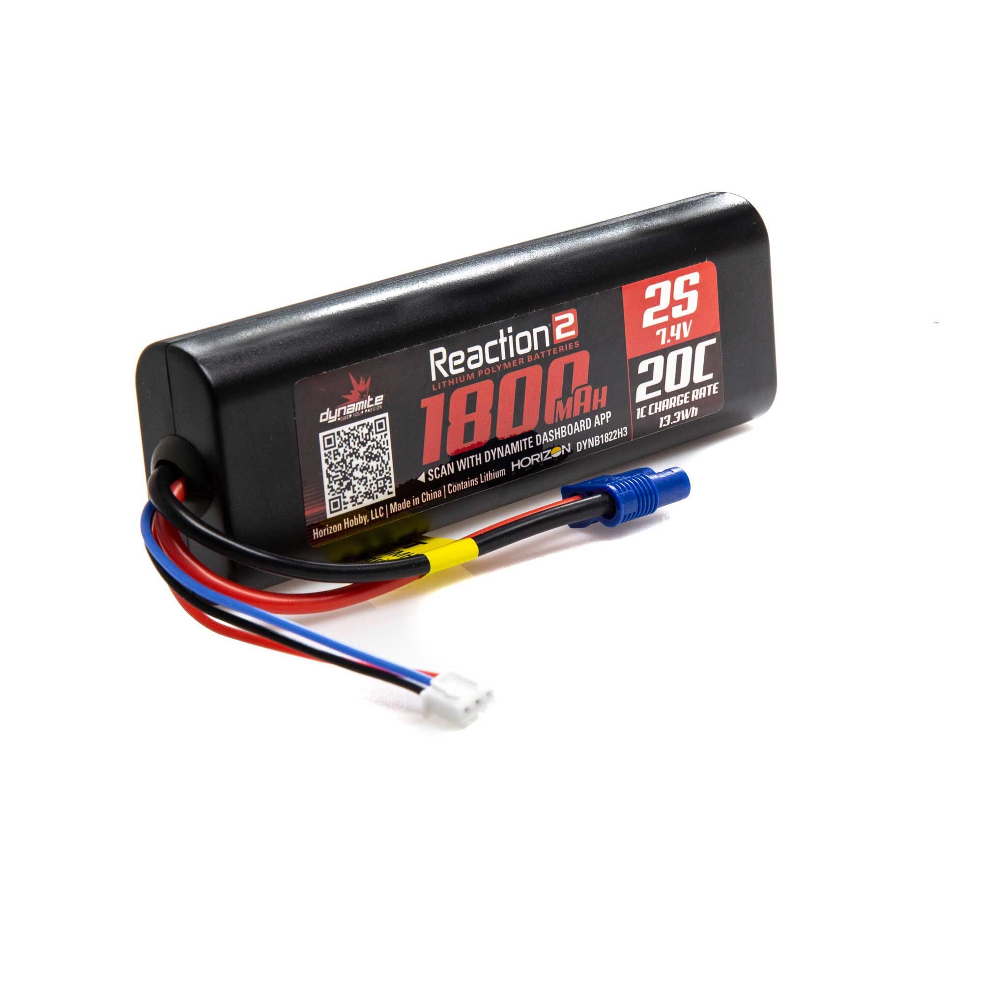 Dynamite DYNB1822H3 7.4V 1800mAh 2S 20C Reaction 2.0 Hardcase LiPo Battery: EC3