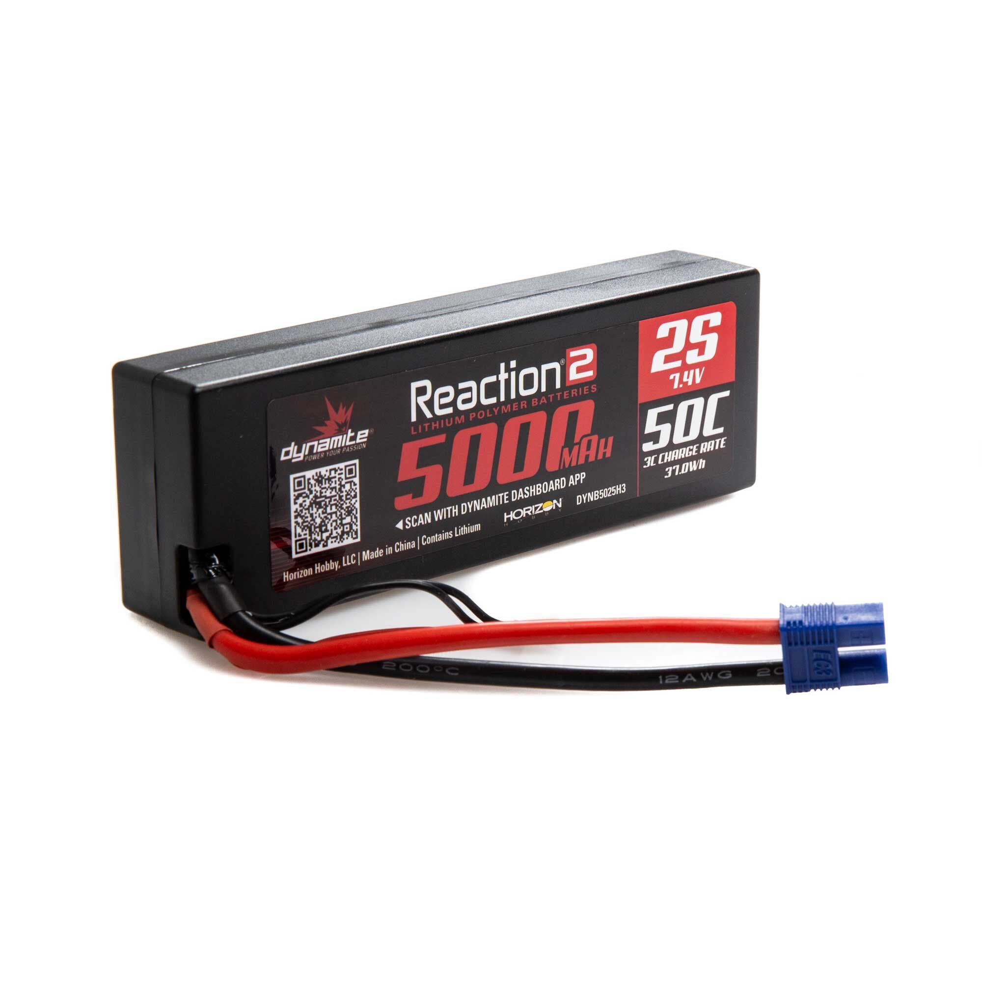 Dynamite DYNB5025H3 7.4V 5000mAh 2S 50C Reaction 2.0 Hardcase LiPo Battery: EC3