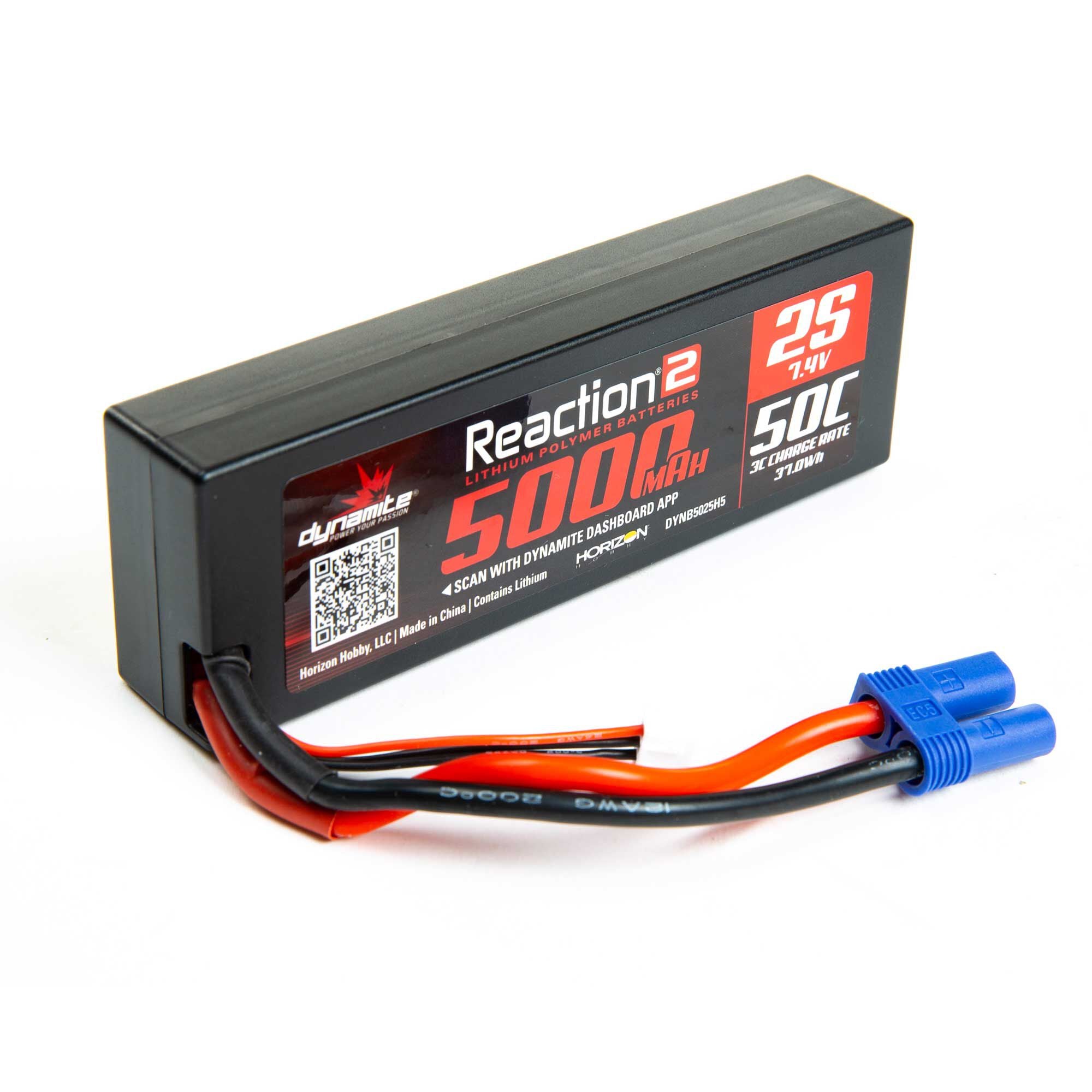 Dynamite DYNB5025H5 7.4V 5000mAh 2S 50C Reaction 2.0 Hardcase LiPo Battery: EC5