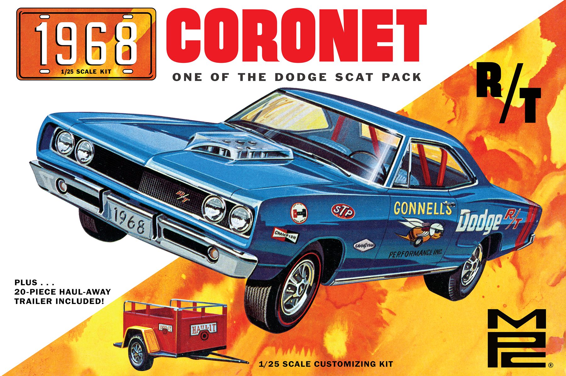 MPC 975 1968 Dodge Coronet Hardtop w/Trailer 1/25 Scale Model Kit