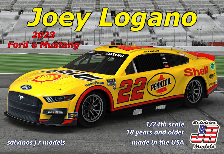 Salvinos JR Models PF2023JLP Team Penske #22 Shell-Pennzoil Ford Mustang Driven by Joey Logano 1/24 Scale Model Kit