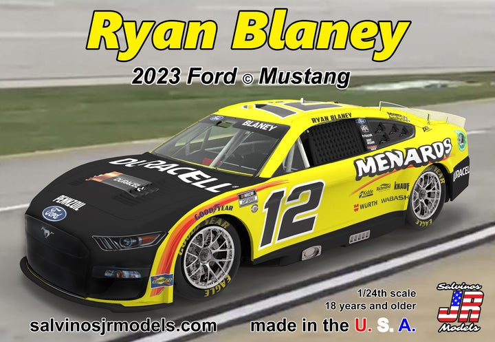 Salvinos JR Models PF2023RBP Team Penske 2023 #12 Menards Ford Mustang Driven by Ryan Blaney 1/24 Scale Model Kit