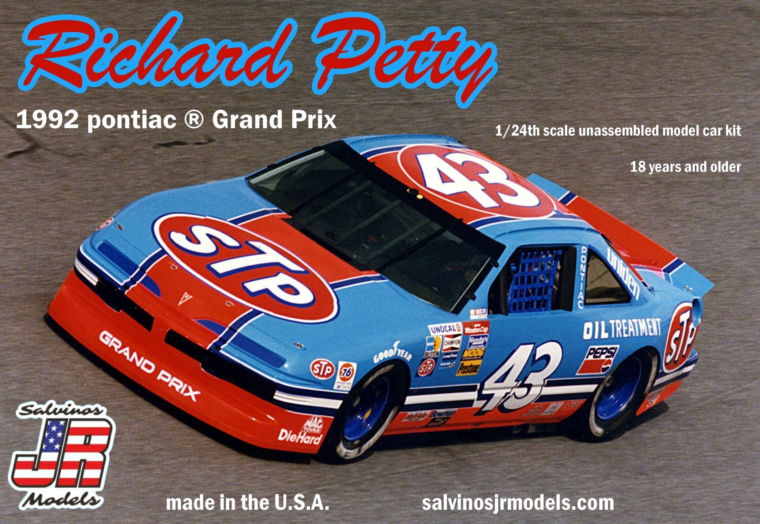 Salvinos JR Models RPGP1992A Richard Petty 1992 #43 Grand Prix Fan Appreciation Tour 1/24 Scale Model Kit