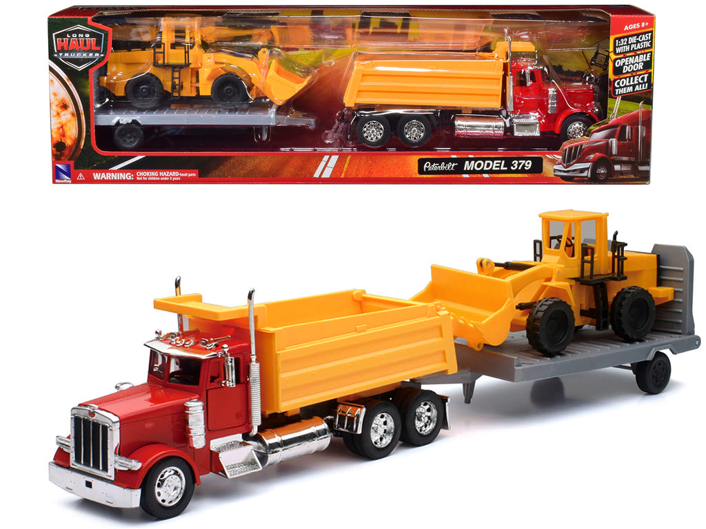 New Ray Toys 10673 Peterbilt 379 Dump Truck w/Flatbed Trailer & Front 1/32 Scale Die-Cast Model