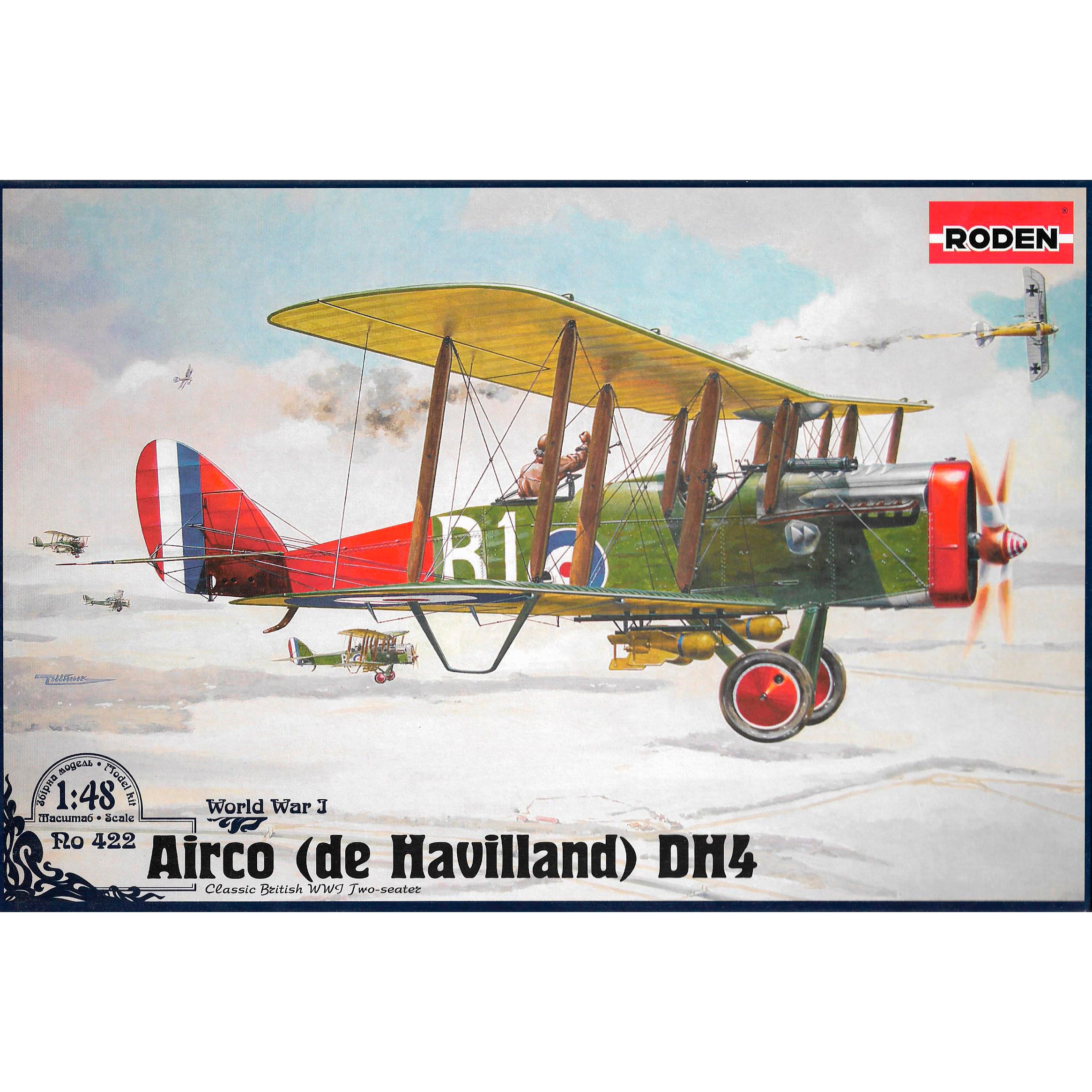Roden 422 Airco DeHavilland D.H.4 WWI BiPlane 1/48 Scale Model Kit