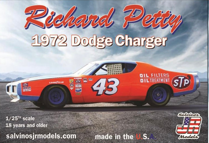 Salvinos JR Models RPDC1972TX Richard Petty 1972 #43 Dodge Charger 1/25 Scale Model Kit