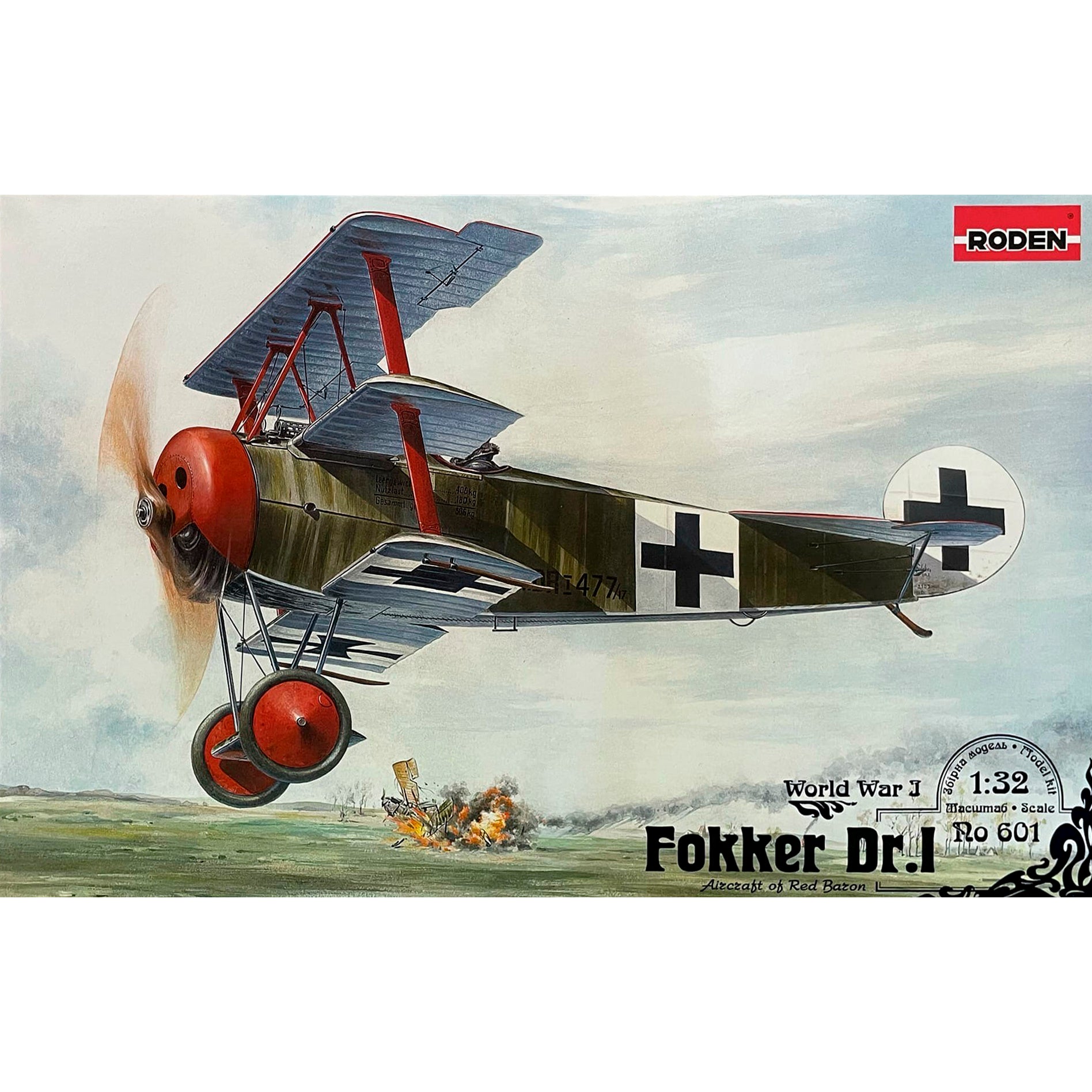 Roden 601 Fokker Dr.I WWI TriPlane 1/32 Scale Model Kit