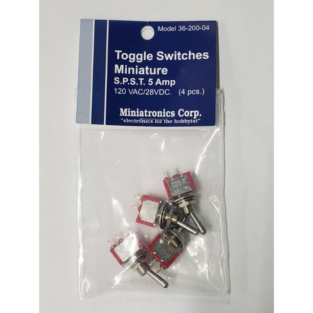 Miniatronics 36-200-04 Mini Toggle Switch SPST 5 Amp, 120 V, 1/4" Diameter (4 Pieces)