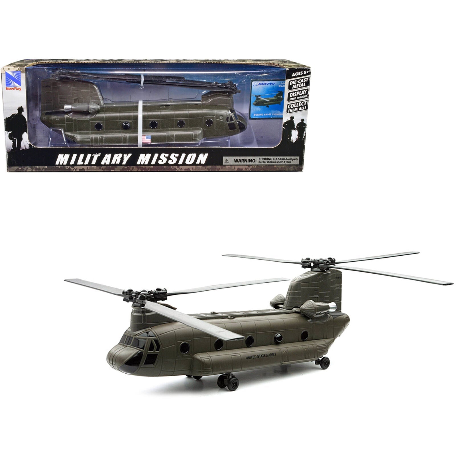 New Ray Toys 25793 CH47 Chinook US Army Helicopter 1/60 Scale Die-Cast Model