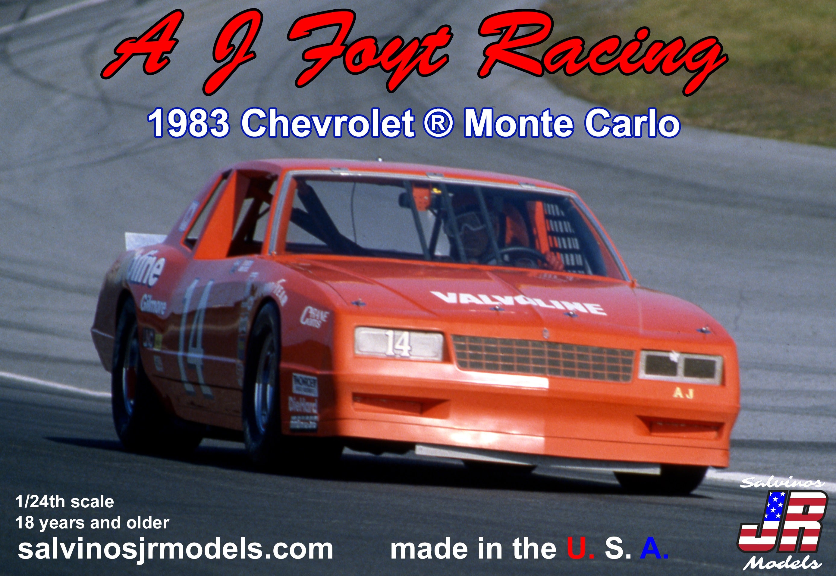 Salvinos JR Models AJMC1983D AJ Foyt Racing 1983 #14 Chevrolet Monte Carlo 1/24 Scale Model Kit