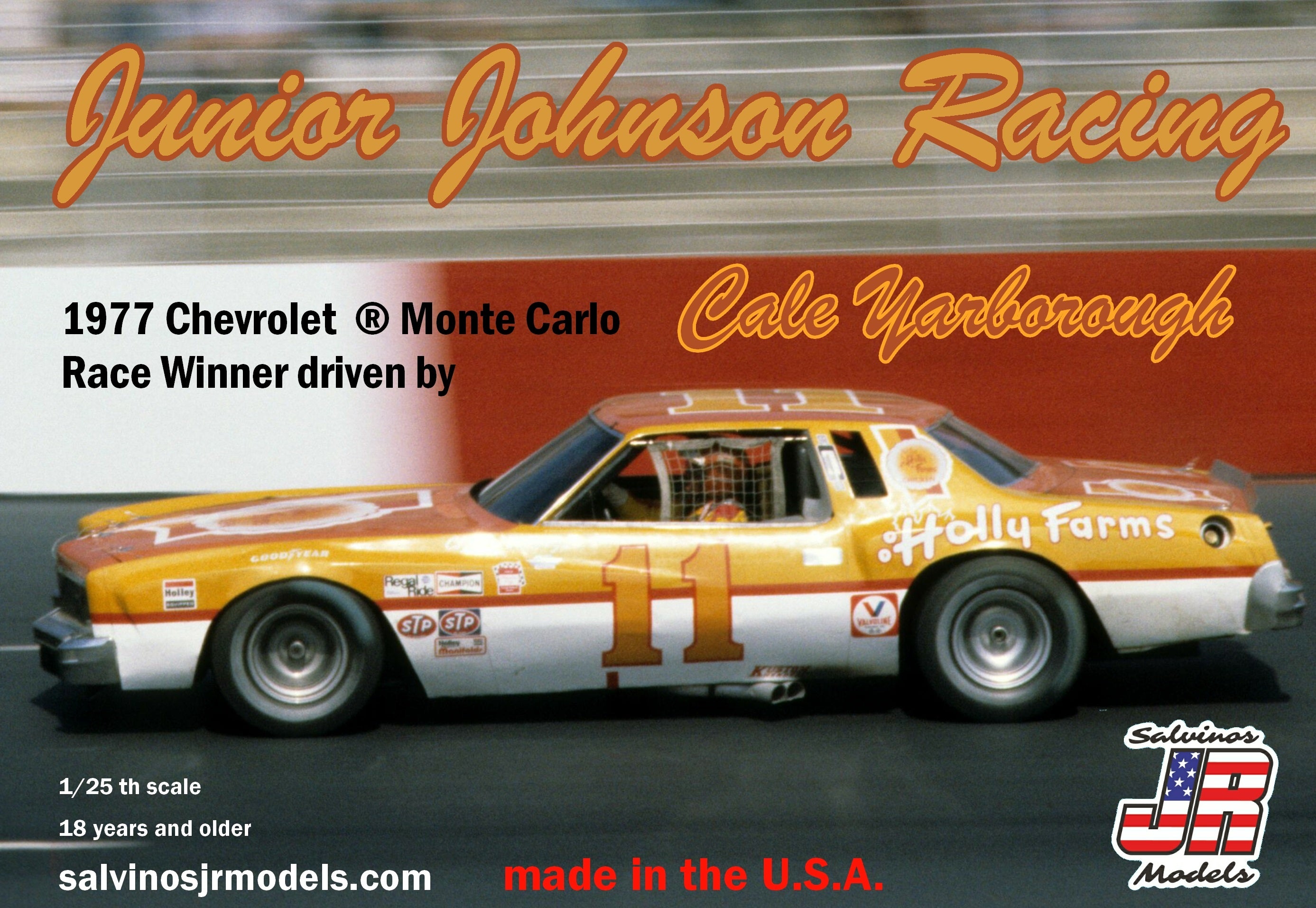 Salvinos JR Models JJMC1977NW Junior Johnson Racing 1977 #11 Monte Carlo driven by Cale Yarborough 1/25 Scale Model Kit