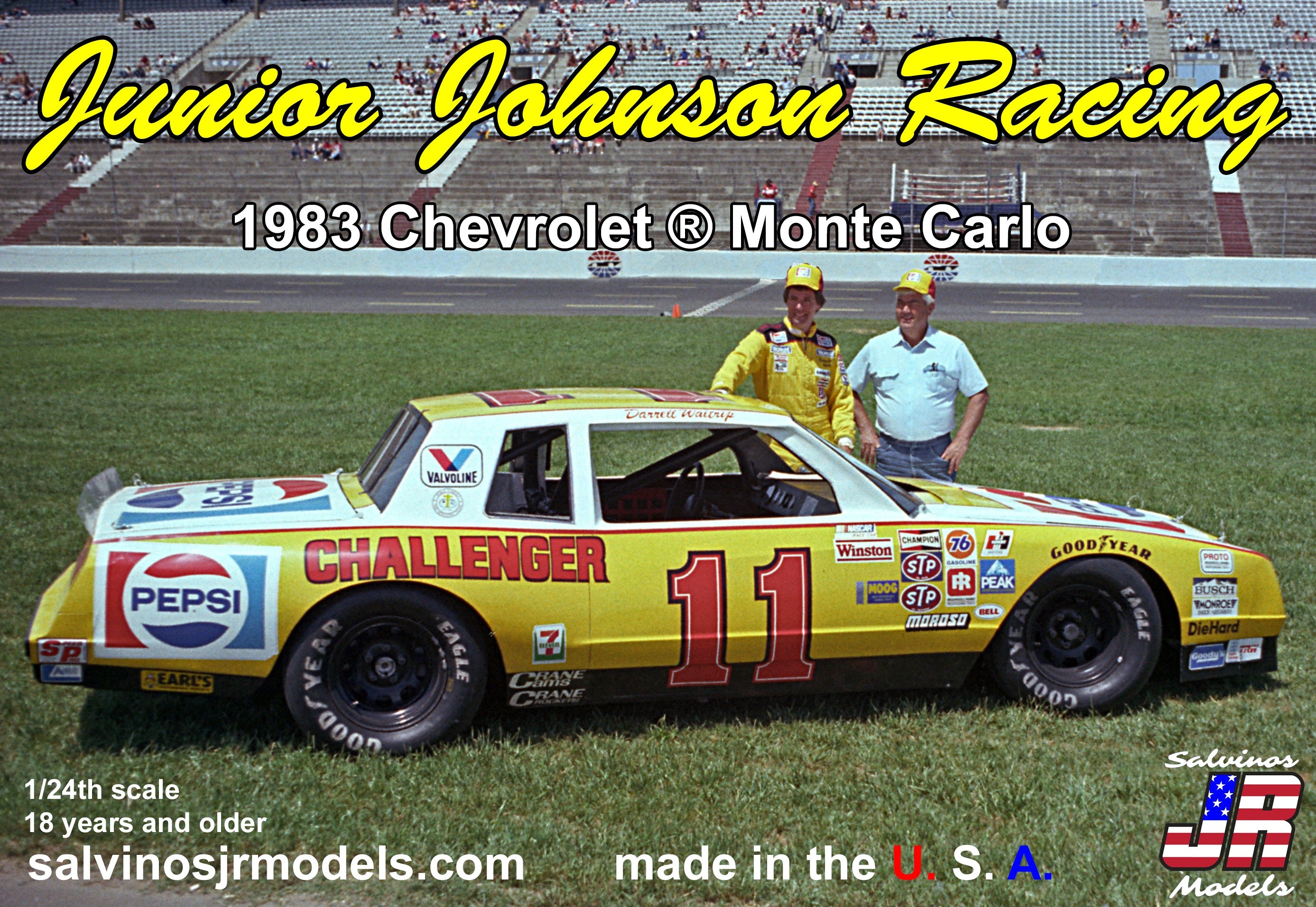 Salvinos JR Models JJMC1983C Junior Johnson Racing 1983 #11 Monte Carlo Driven by Darrell Waltrip 1/24 Scale Model Kit