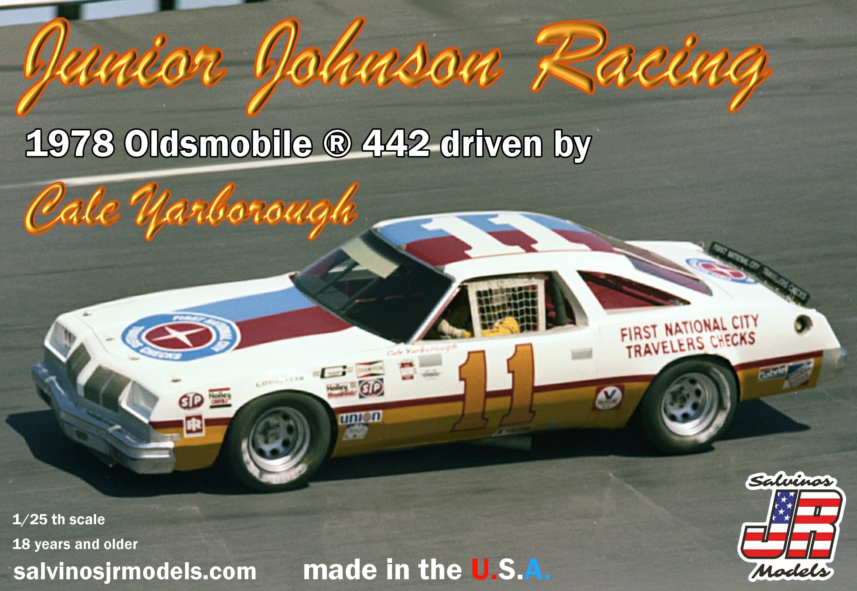 Salvinos JR Models JJO1978B Junior Johnson Racing 1978 #11 Oldsmobile driven by Cale Yarborough 1/25 Scale Model Kit