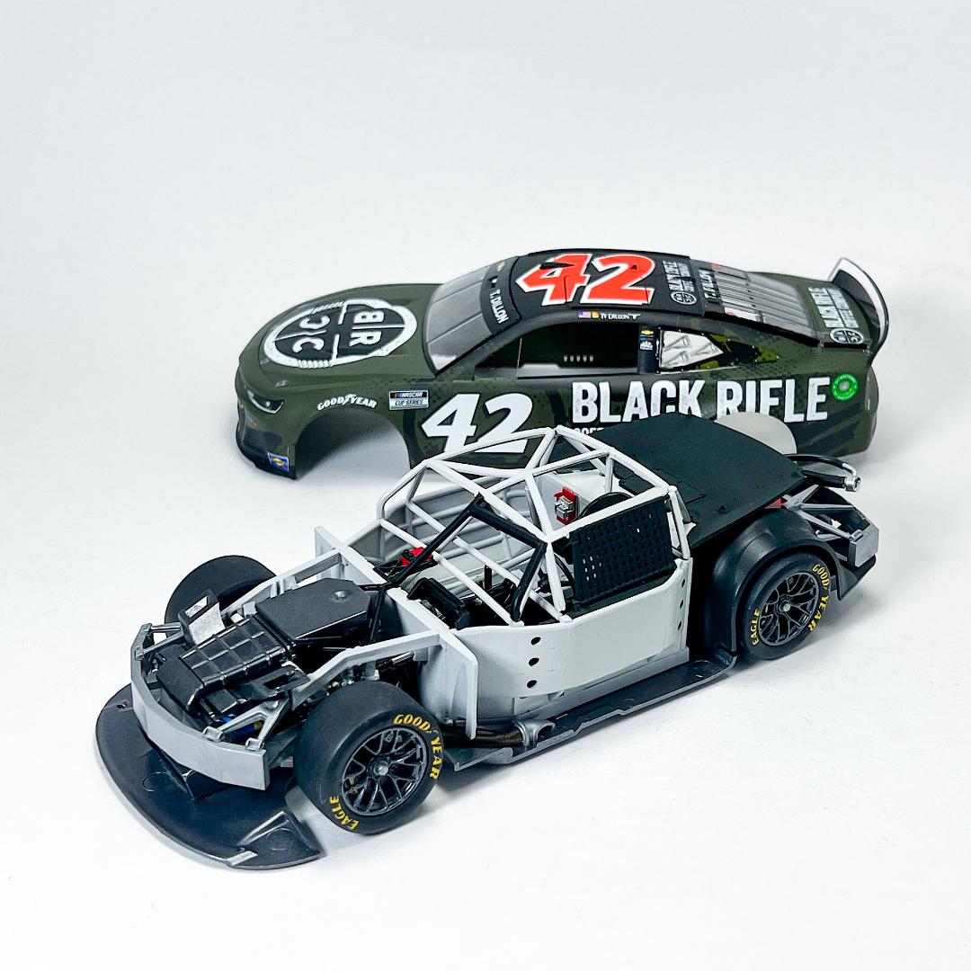 Salvinos JR Models PGC2022TDP Petty/GMS 2022 #42 Black Rifle Chevrolet Camaro Driven by Ty Dillon 1/24 Scale Model Kit