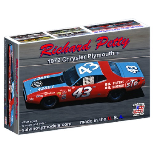 Salvinos JR Models RPCP1972D Richard Petty 1972 #43 Chrysler Plymouth Daytona Car 1/25 Scale Model Kit