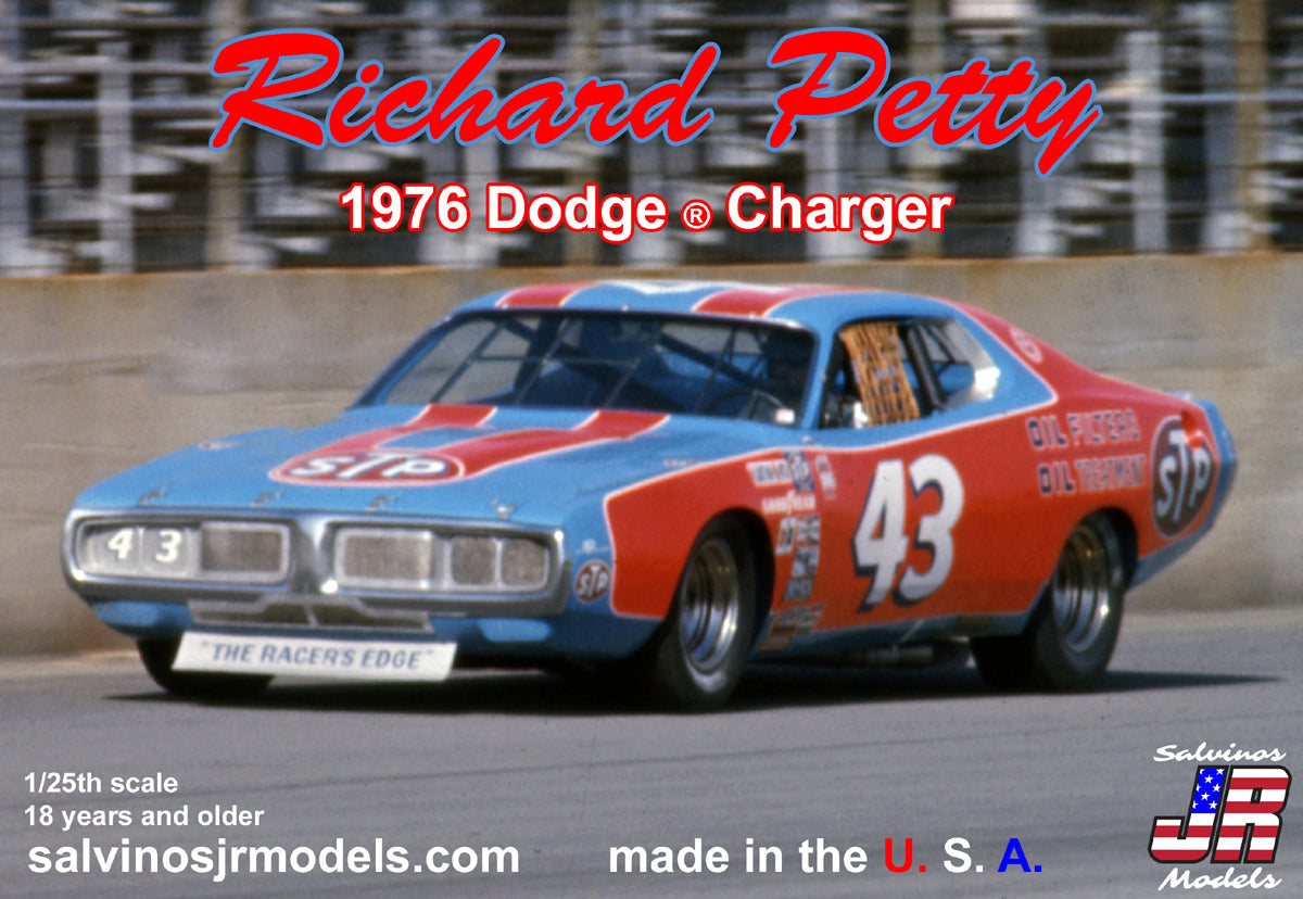 Salvinos JR Models RPDC1976D Richard Petty 1976 #43 Dodge Charger 1/25 Scale Model Kit