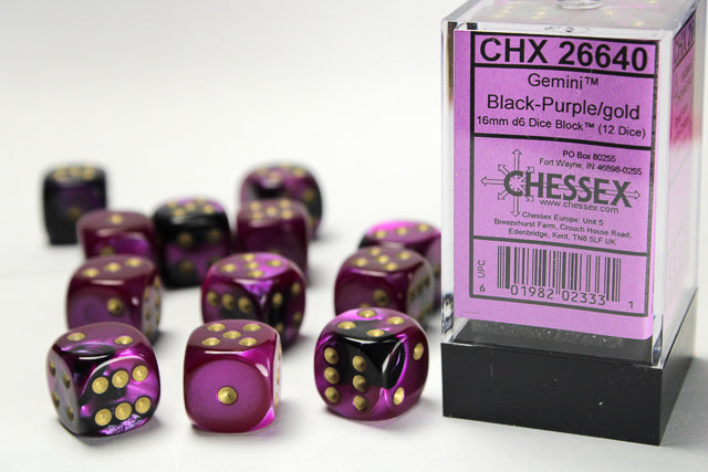 CHX26640: Gemini Black-Purple/Gold Dice Set (12)