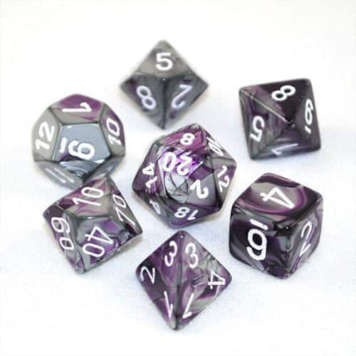 Chessex 26432: Gemini Purple Steel/white Polyhedral 7 Dice Set