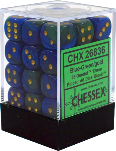 CHX26836: Gemini 3: 12mm D6 Blue-Green Gold/Black (36)