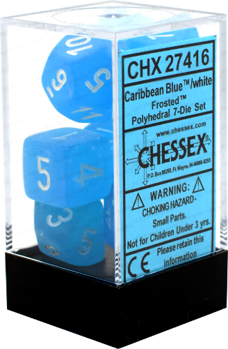Chessex 27416: Frosted Caribbean Blue/white Polyhedral 7 Dice Set
