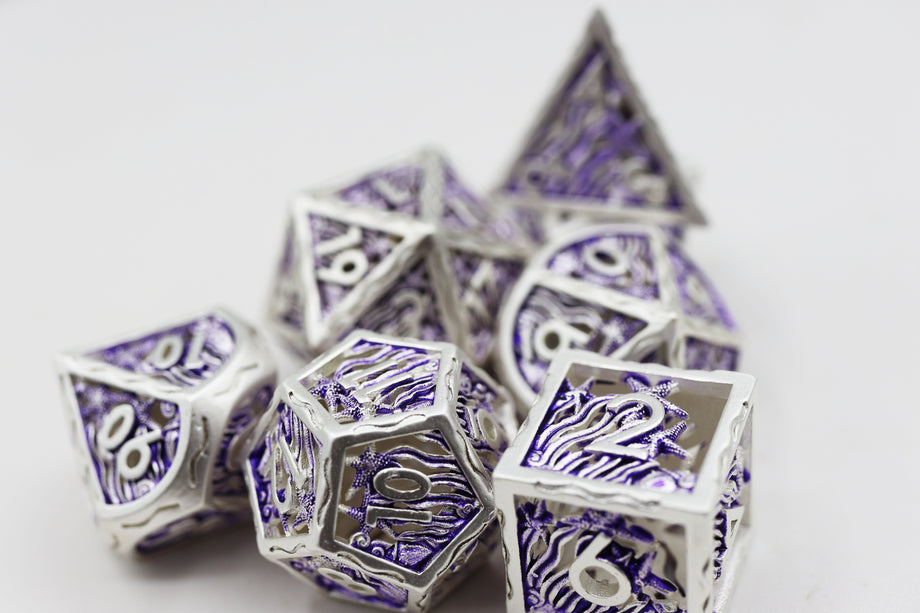 FBG4227: Hollow Seascape Silver & Purple RPG Metal Dice Set