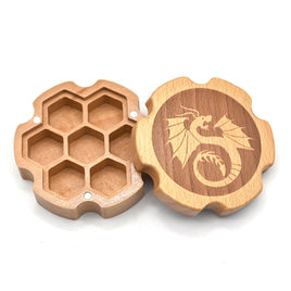 FBG1909: Beech Wood Dice Box (Hexagonal) with Dragon