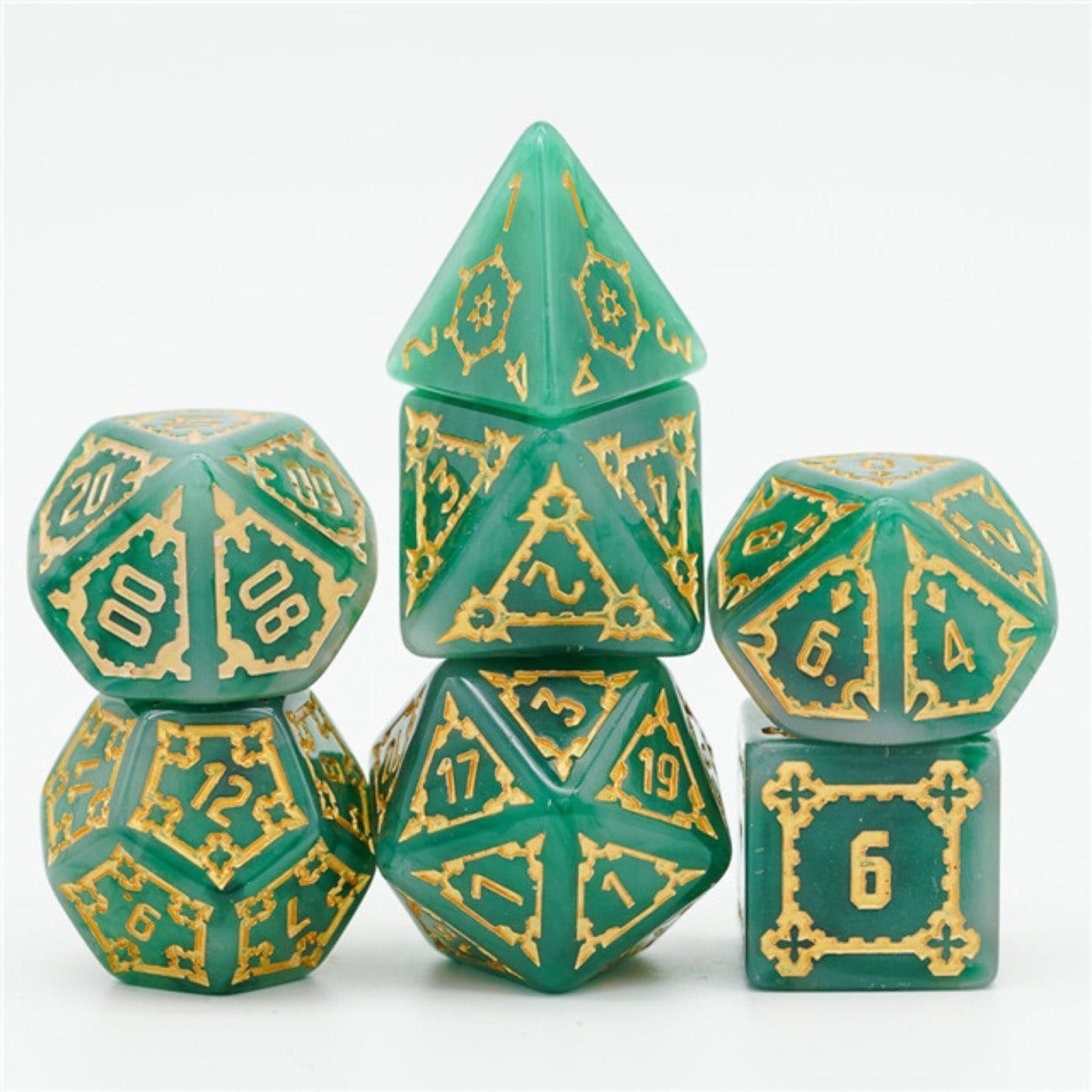 FBG1015: Huge Green Castle Dice Set - 25mm