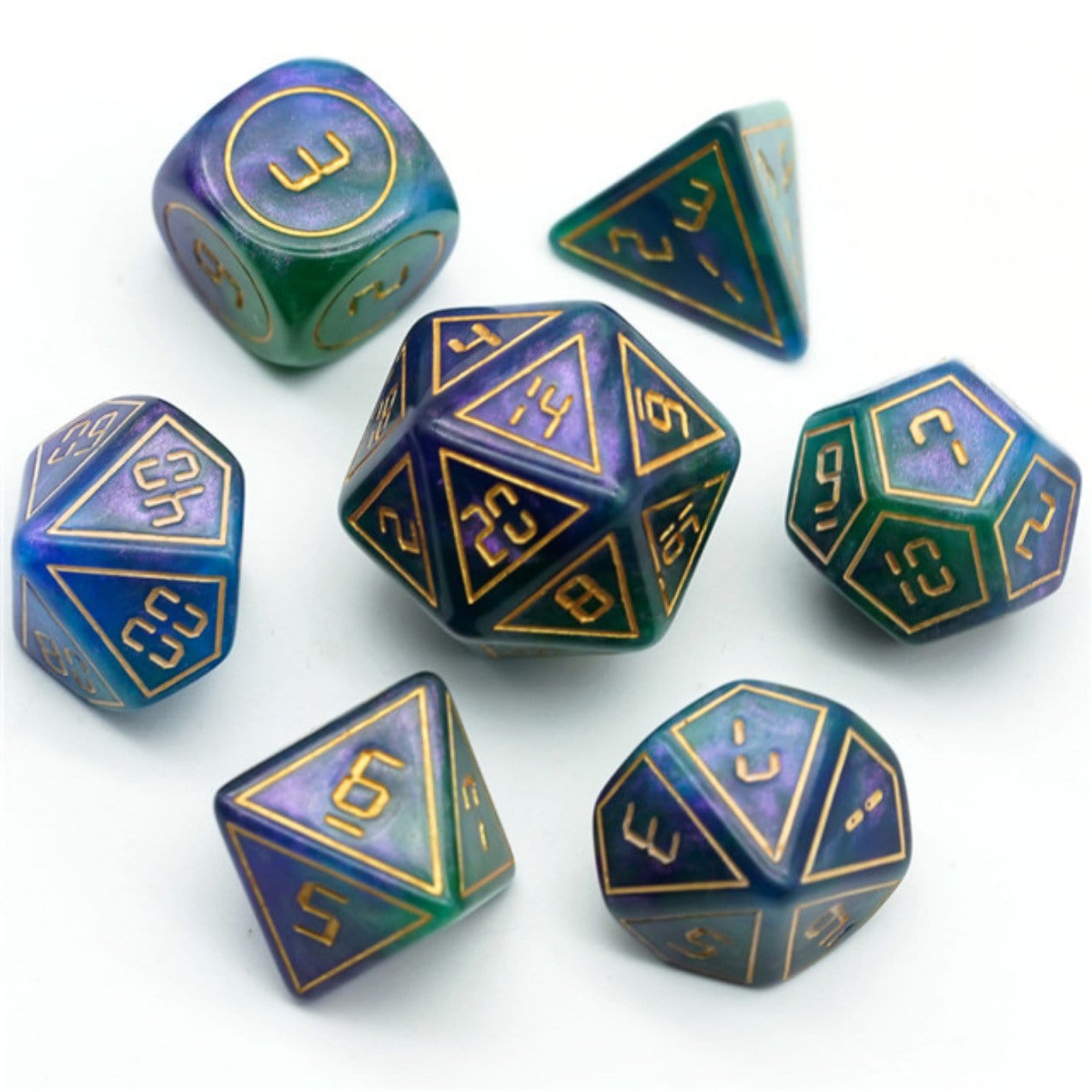 FBG1113: Cybernated Purple & Green RPG Dice Set - XLarge