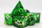 FBG2241: Sharp Edge Resin RPG Dice Set - Green Skulls