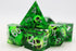 FBG2241: Sharp Edge Resin RPG Dice Set - Green Skulls