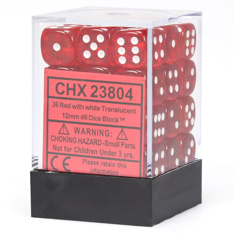 CHX23804: Translucent: 12mm D6 Red/White (36)