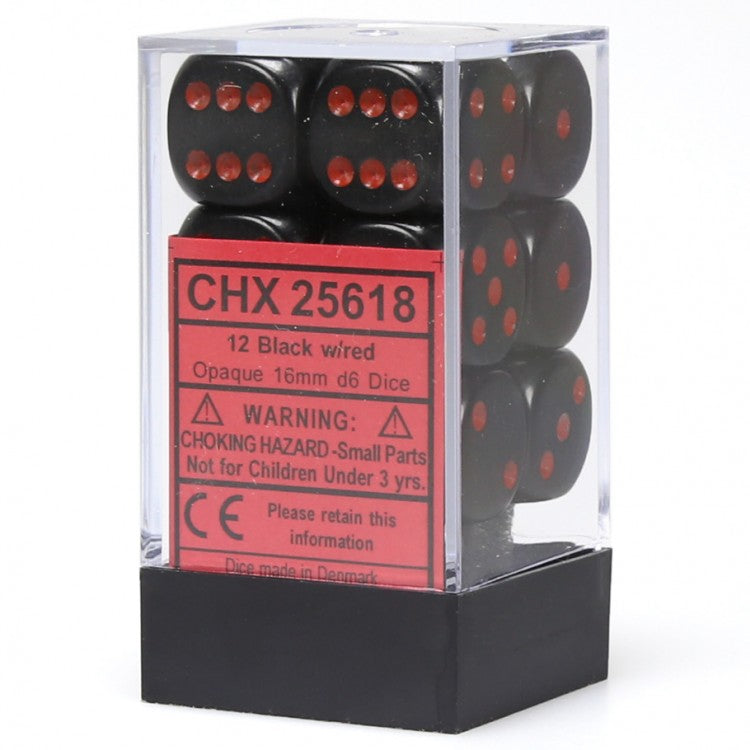 CHX25618: Opaque Black/Red Dice Set (12)