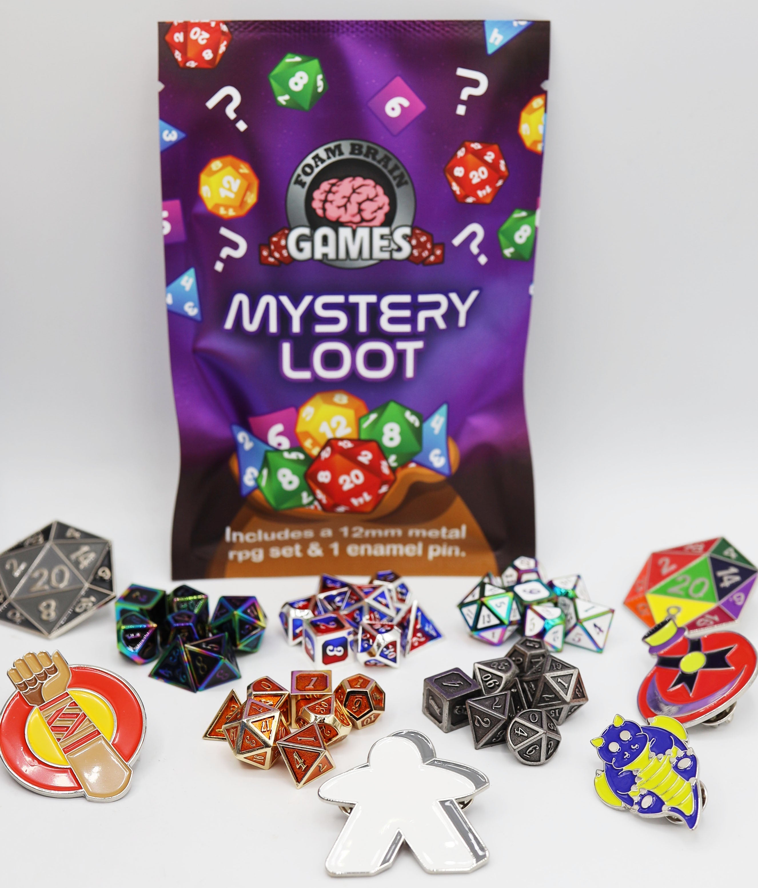 FBG0003: Epic Mystery Loot: Mini Metal RPG Set + Enamel Pin