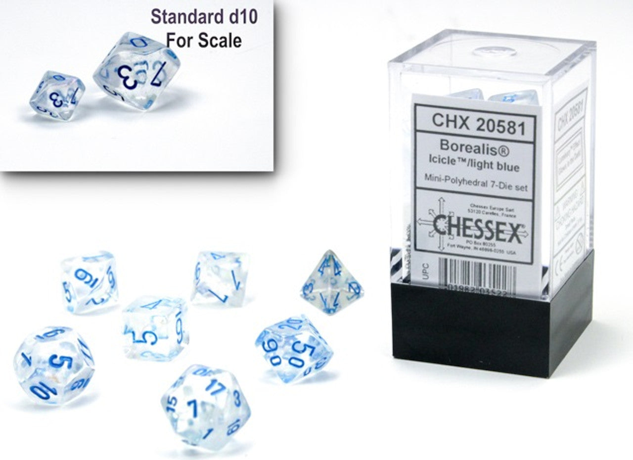 Chessex 20581: Borealis Mini-hedral Icicle/light blue Luminary 7 Dice Set