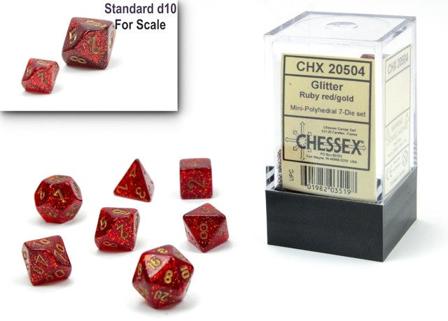 Chessex 20504: Glitter Mini-hedral Ruby/gold 7 Dice Set