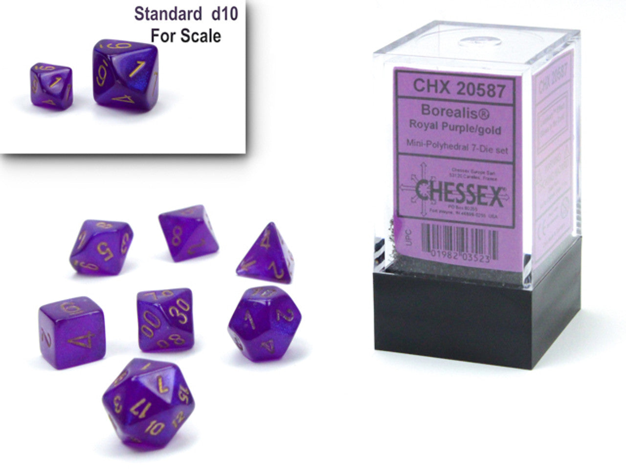 Chessex 20587: Borealis Mini-hedral Royal Purple/gold Luminary 7 Dice Set