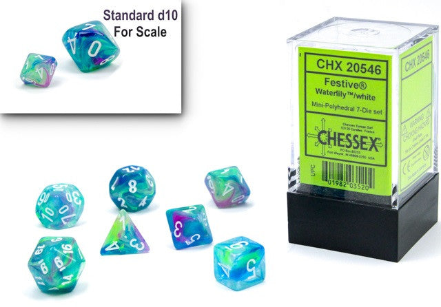Chessex 20546: Festive Mini-hedral Waterlily/white 7 Dice Set